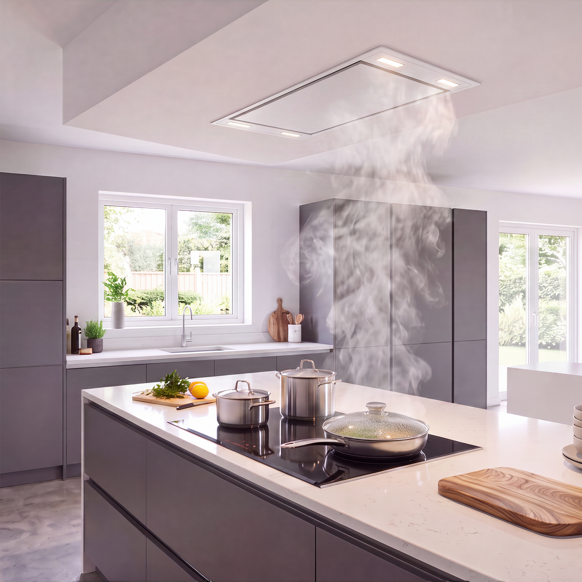 Victory 42-Inch 900 CFM Flush Ceiling Range Hood in Matte White