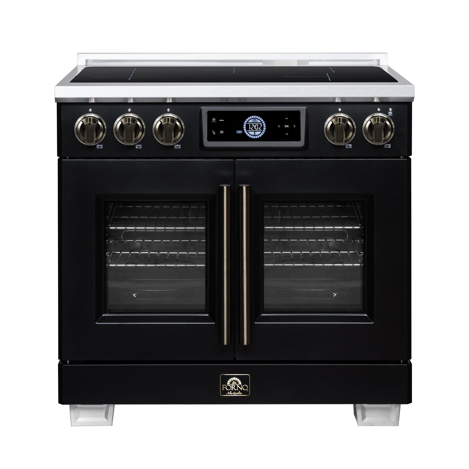 Forno Maximus 36-Inch Induction range, French Door, 5 Cooking Zones, 5.36 cf. Convection Oven, Air Sous Vide, Air Fry Basket, Black - FFSIN0932-36BLK