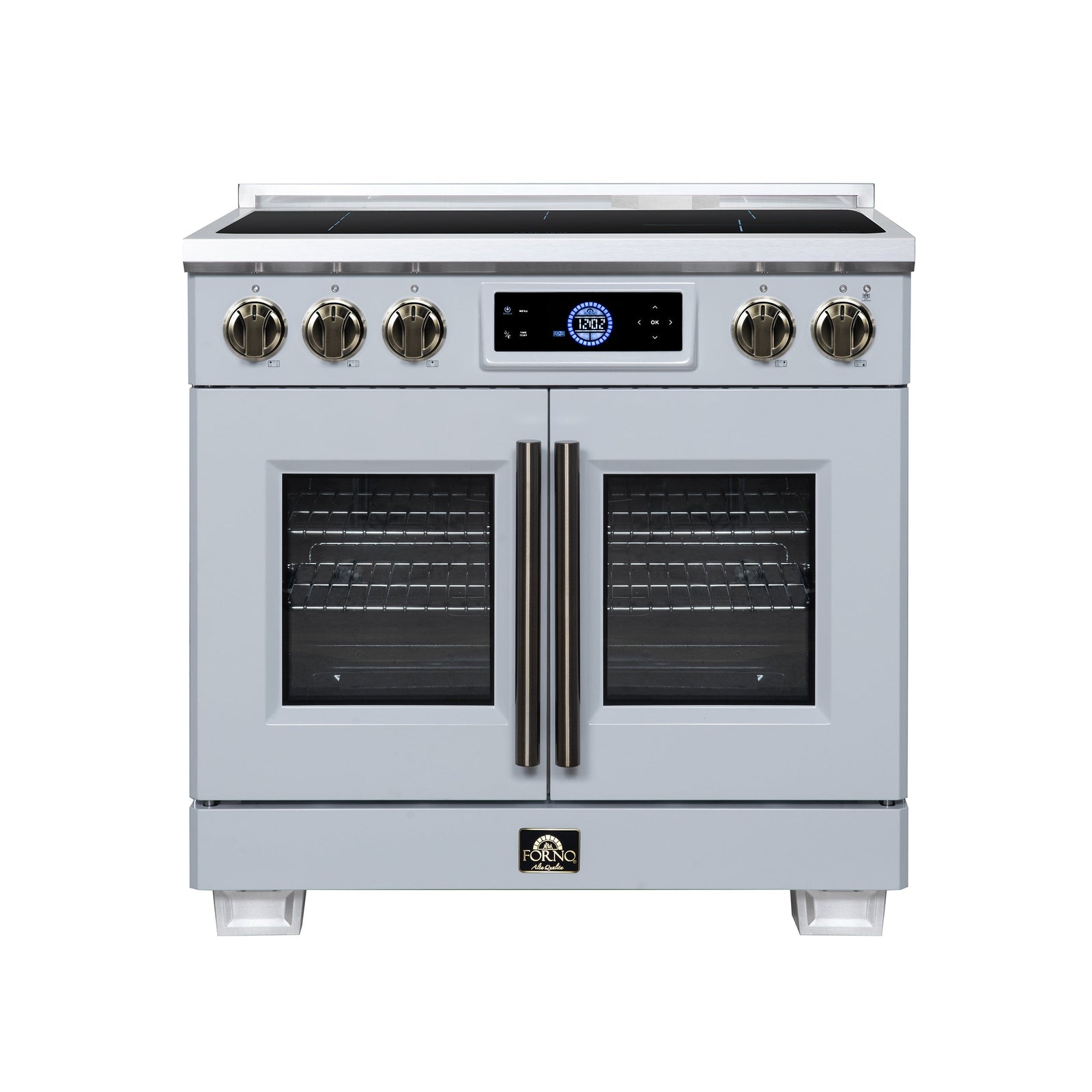Forno Maximus 36-Inch Induction range, French Door, 5 Cooking Zones, 5.36 cf. Convection Oven, Air Sous Vide, Air Fry Basket, White - FFSIN0932-36WHT