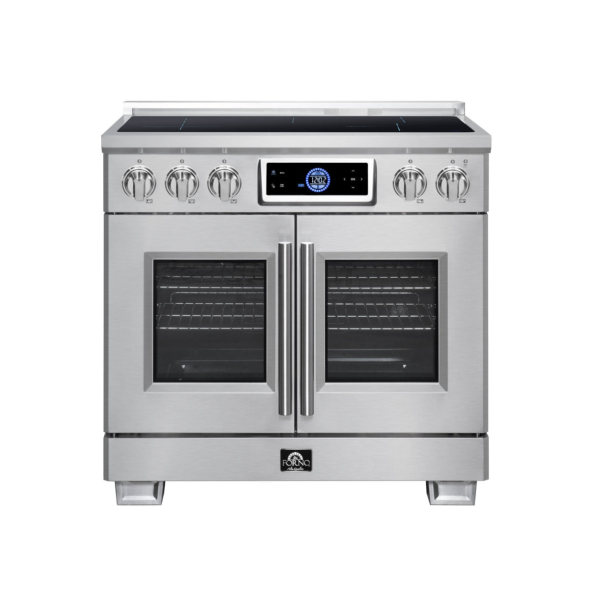 Forno Maximus 36-Inch Induction range, French Door, 5 Cooking Zones, 5.36 cf. Convection Oven, Air Sous Vide, Air Fry Basket, Stainless Steel - FFSIN0932-36