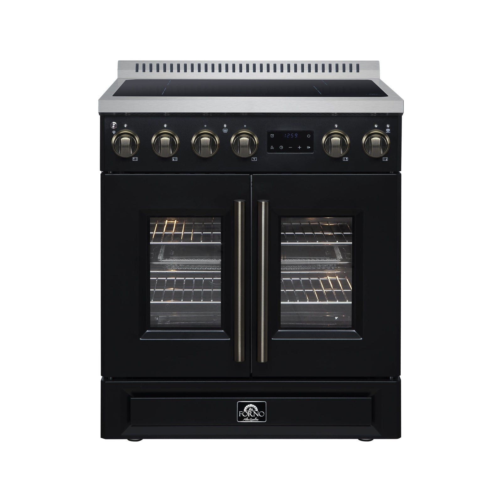Forno Torino French Door 30 Inch Induction Range with Air Fryer, Air Sous Vide & True Convection, Dual Broiler, Black - FFSIN0950-30BLK