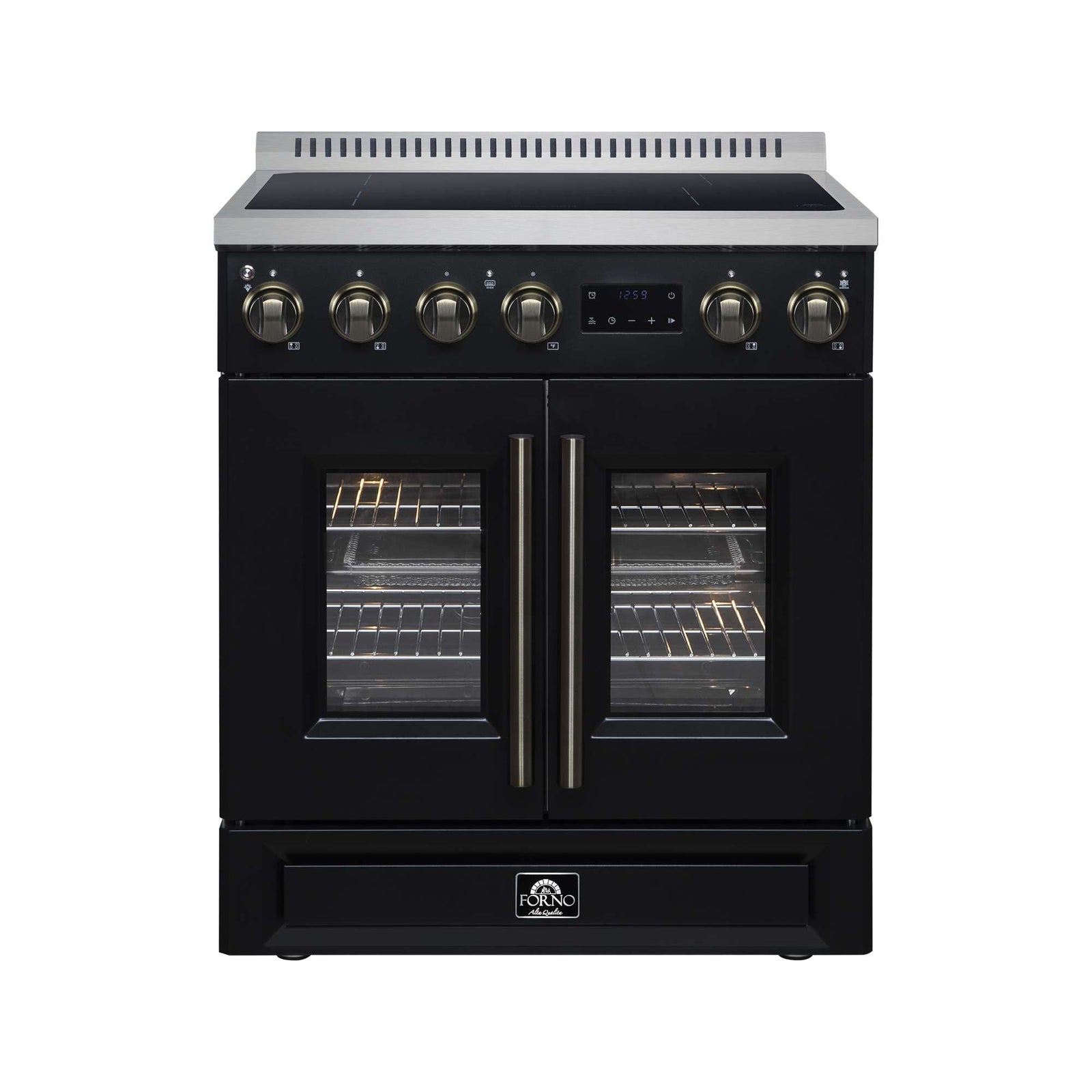 Forno Torino French Door 30 Inch Induction Range with Air Fryer, Air Sous Vide & True Convection, Dual Broiler, Black - FFSIN0950-30BLK