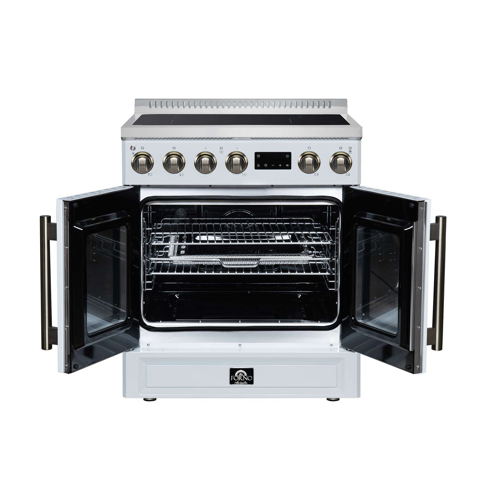 Forno Torino French Door 30 Inch Induction Range with Air Fryer, Air Sous Vide & True Convection, Dual Broiler, White - FFSIN0950-30WHT