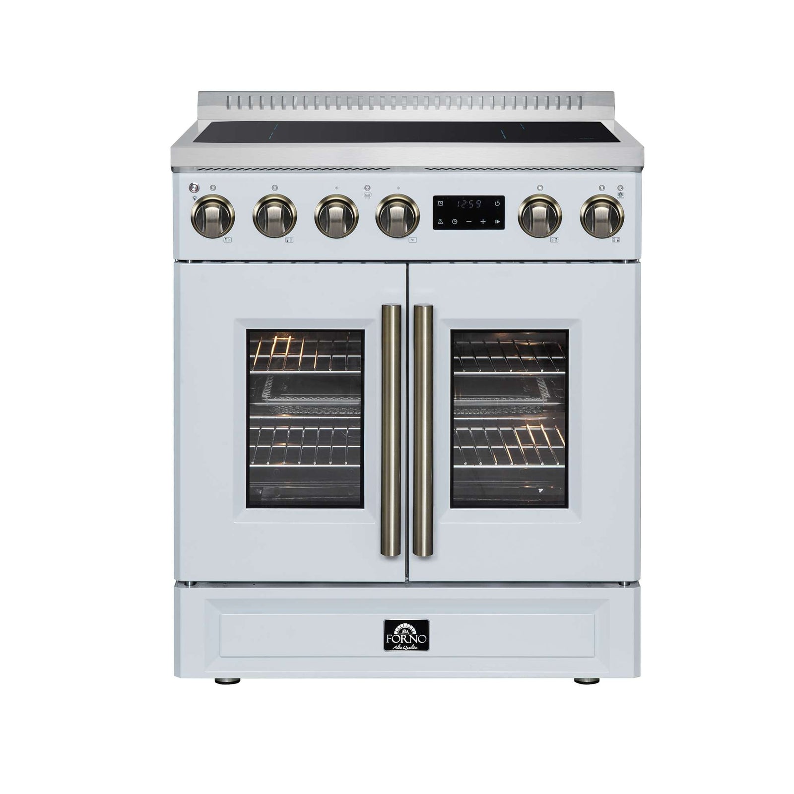 Forno Torino French Door 30 Inch Induction Range with Air Fryer, Air Sous Vide & True Convection, Dual Broiler, White - FFSIN0950-30WHT