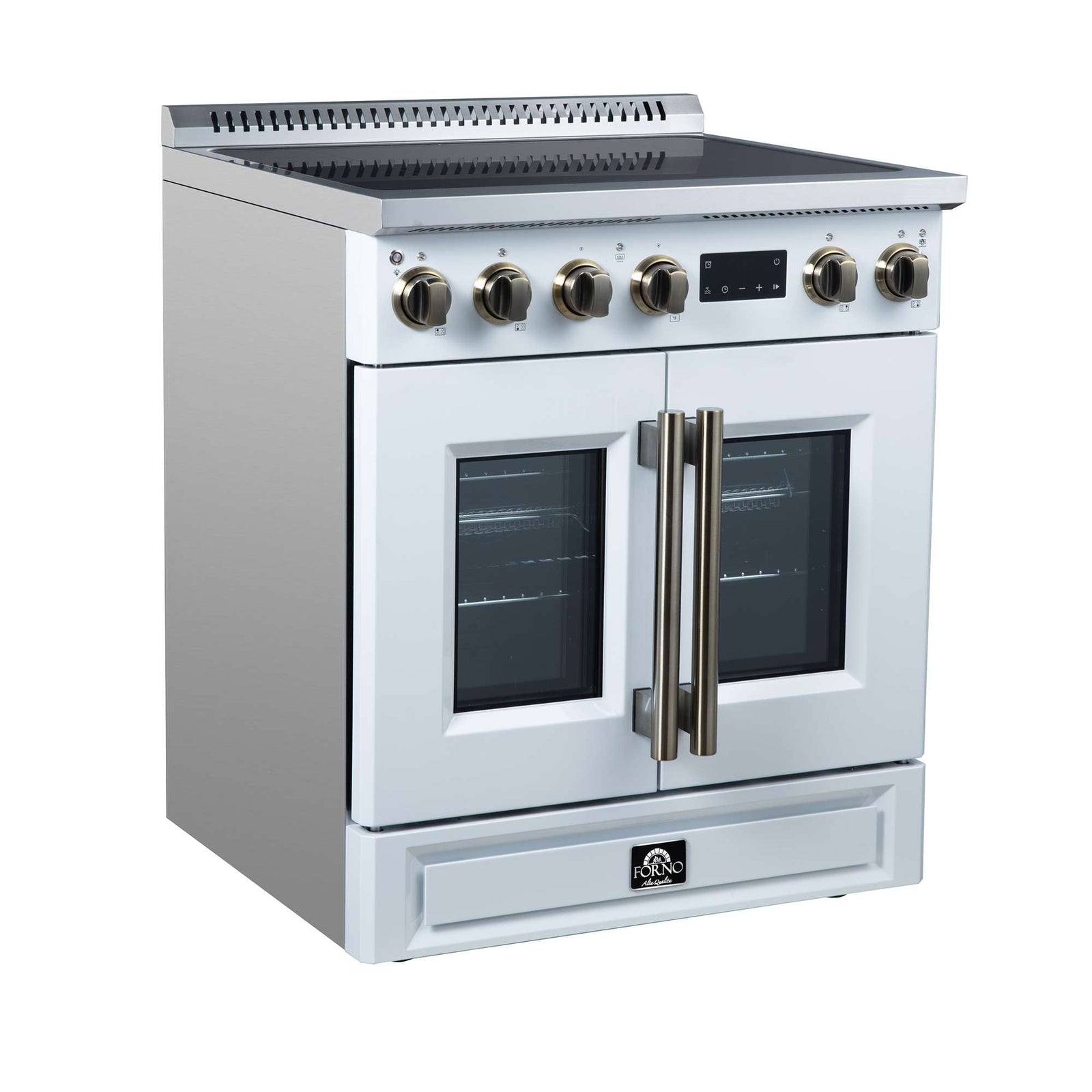 Forno Torino French Door 30 Inch Induction Range with Air Fryer, Air Sous Vide & True Convection, Dual Broiler, White - FFSIN0950-30WHT