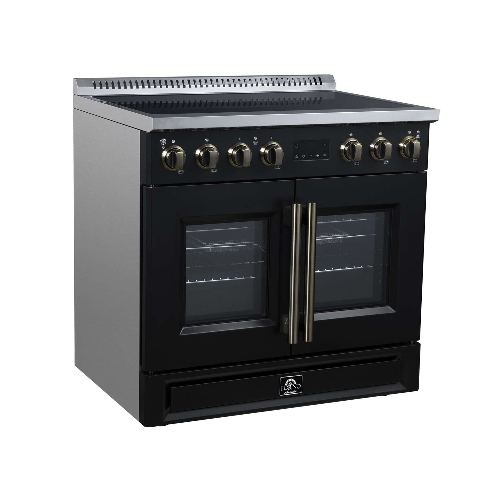 Forno Torino French Door 36 Inch Induction Range with Air Fryer, Air Sous Vide & True Convection, Dual Broiler, Black - FFSIN0950-36BLK