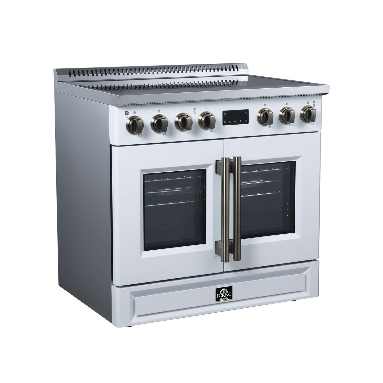 Forno Torino French Door 36 Inch Induction Range with Air Fryer, Air Sous Vide & True Convection, Dual Broiler, White - FFSIN0950-36WHT