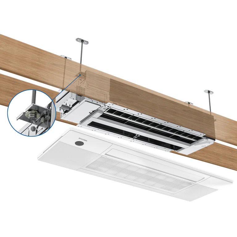 Installation between the joists for MRCOOL DIY 4th Gen 5 Zone 48,000 BTU Mini Split Condenser with 9K 9K 9K 9K 12K Ceiling Cassettes