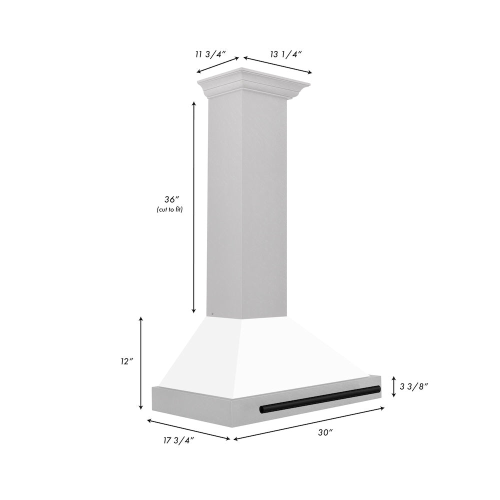 ZLINE Autograph Edition 30-inch range hood in satin stainless steel and matte black accents KB4SNZ-WM30-MB, view 6