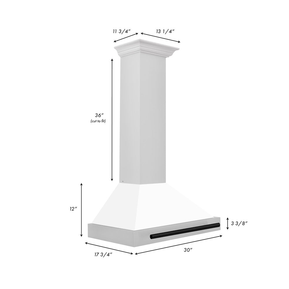 ZLINE Autograph Edition 30-inch range hood in white matte and matte black accents KB4STZ-WM30-MB, view 7
