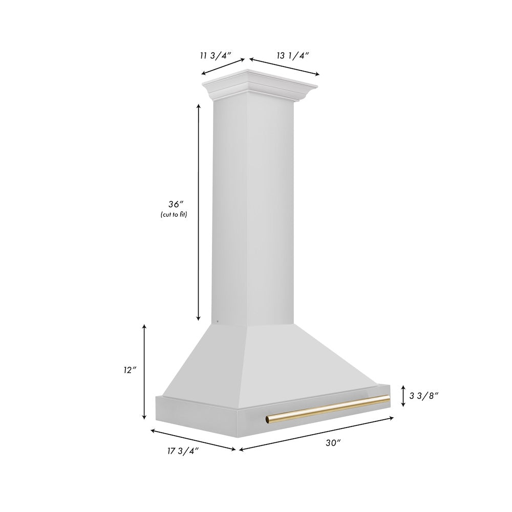 ZLINE Autograph Edition 30-inch range hood in stainless steel and polished gold accents KB4STZ-30-G, view 6