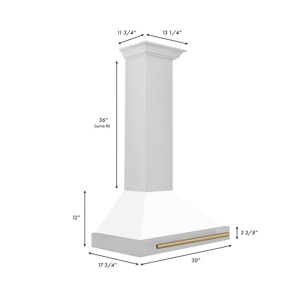 ZLINE Autograph Edition 30-inch range hood in white matte and champagne bronze accents KB4STZ-WM30-CB, view 7