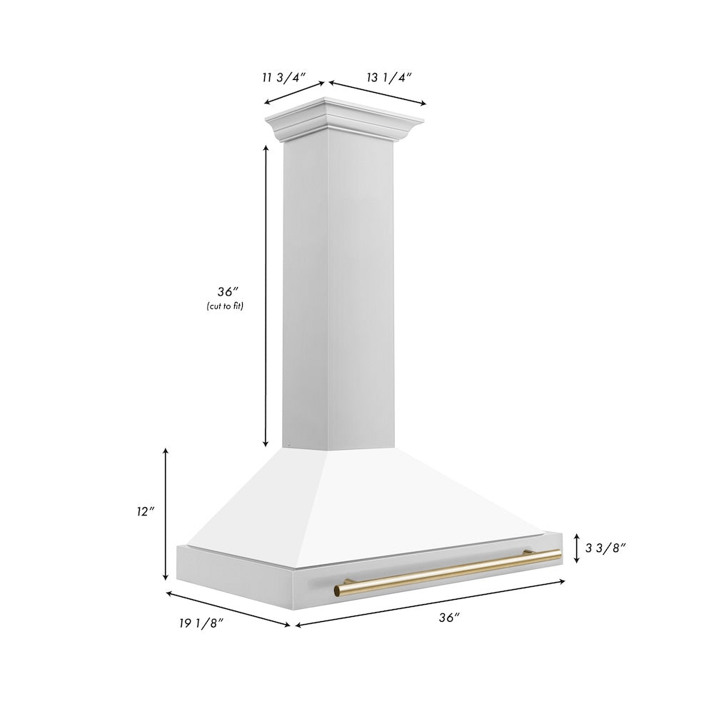 ZLINE Autograph Edition 36-inch range hood in white matte and polished gold accents KB4STZ-WM36-G, view 6
