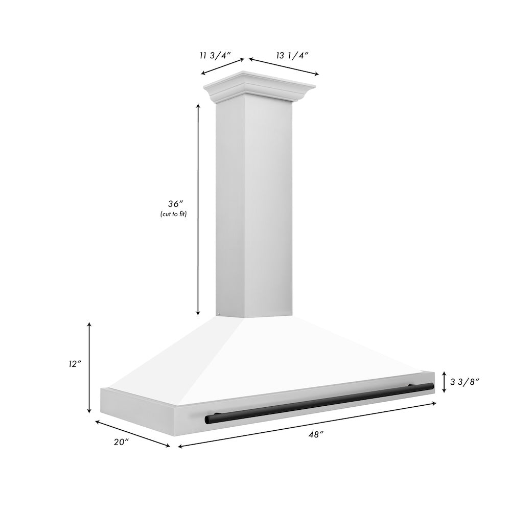 ZLINE Autograph Edition 48-inch range hood in white matte and matte black accents KB4STZ-WM48-MB, view 7