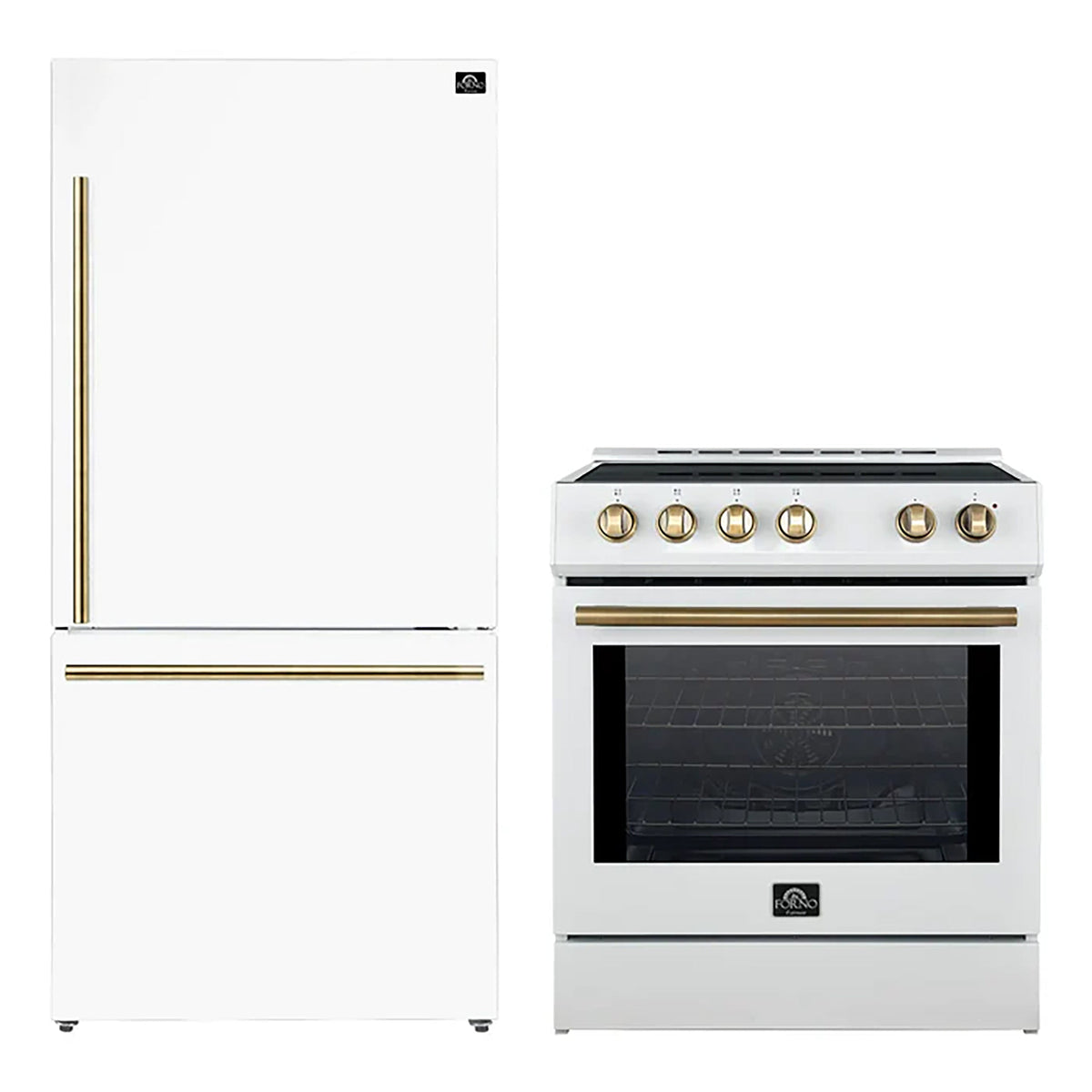 Forno 2-Piece White Kitchen Bundle - 30" Induction Range and 31" Bottom Freezer Refrigerator - FBDL-014-06CAUS