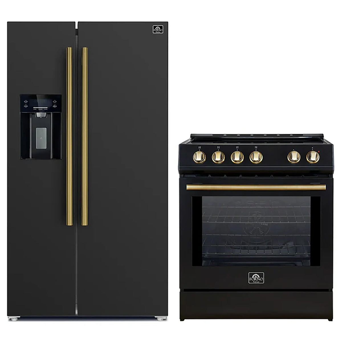 Forno 2-Piece Black Kitchen Bundle - 30" Induction Range and 36" Bottom Freezer Refrigerator - FBDL-014-14CAUS