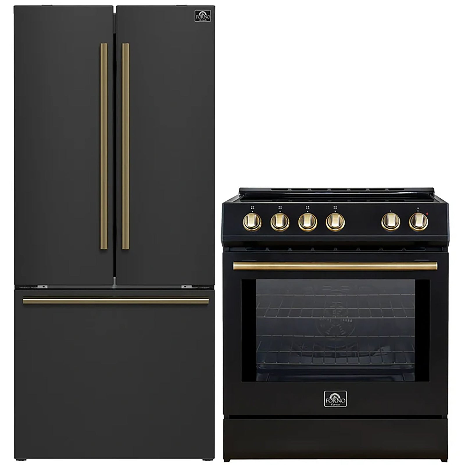 Forno 2-Piece Black Kitchen Bundle - 30" Induction Range and 31" Bottom Freezer Refrigerator - FBDL-014-15CAUS