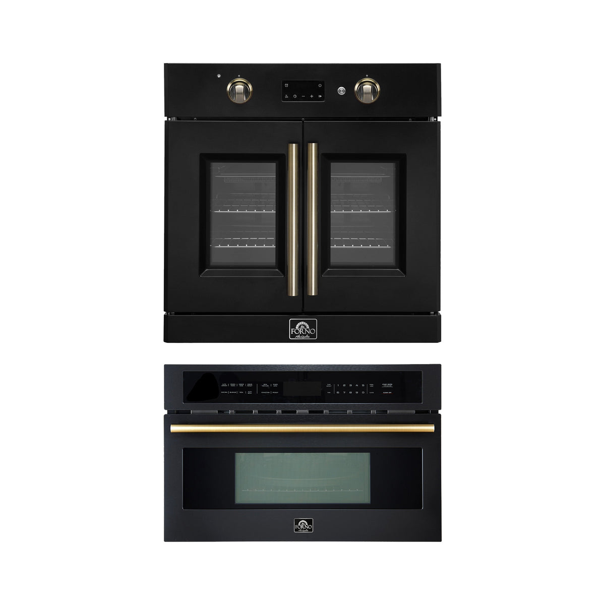 Forno 2-Piece Kitchen Bundle - 30" Black Single Wall Oven (1333-30), 30" Black Microwave (3093-30) - FBDL-025-03CAUS