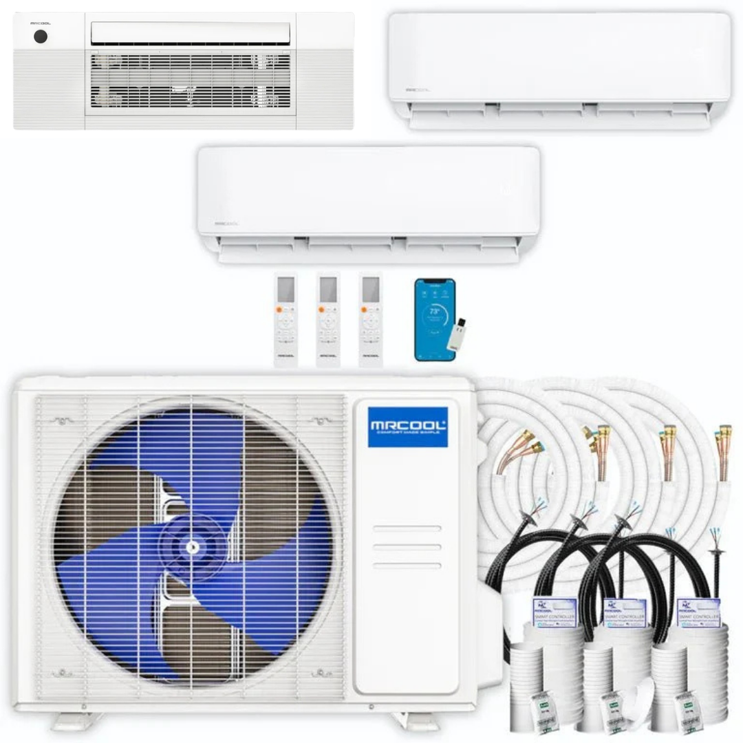 MRCOOL DIY 5th Gen Multi-Zone 3-Zone 27,000 BTU 23 SEER2 (9K Wall Mount + 9K Wall Mount + 9K Ceiling Cassette) Ductless Mini-Split Air Conditioner and Heat Pump