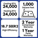 MRCOOL Advantage 5G 24,000 BTU 18.7 SEER2 Ductless Mini Split Air Conditioner and Heat Pump - 230V