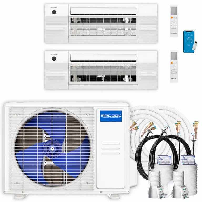 MRCOOL DIY 4th Gen 2-Zone 18,000 BTU 21 SEER (9K + 9K) Ductless Mini Split AC and Heat Pump with Ceiling Cassettes