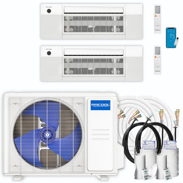 MRCOOL DIY 4th Gen 2-Zone 27,000 BTU 22 SEER (12K + 12K) Ductless Mini Split AC and Heat Pump with Ceiling Cassettes