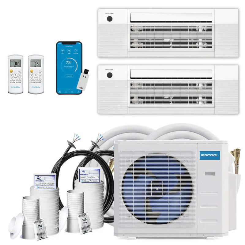 MRCOOL DIY 4th Gen 2-Zone 27,000 BTU 22 SEER (12K + 12K) Ductless Mini Split AC and Heat Pump with Ceiling Cassettes 230V