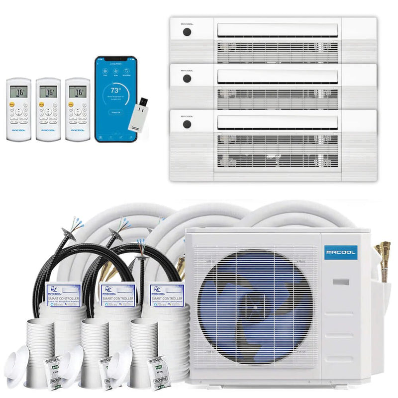 MRCOOL DIY 4th Gen 3-Zone 27,000 BTU 22 SEER (9K + 9K + 9K) Ductless Mini Split AC and Heat Pump with Ceiling Cassettes 230V