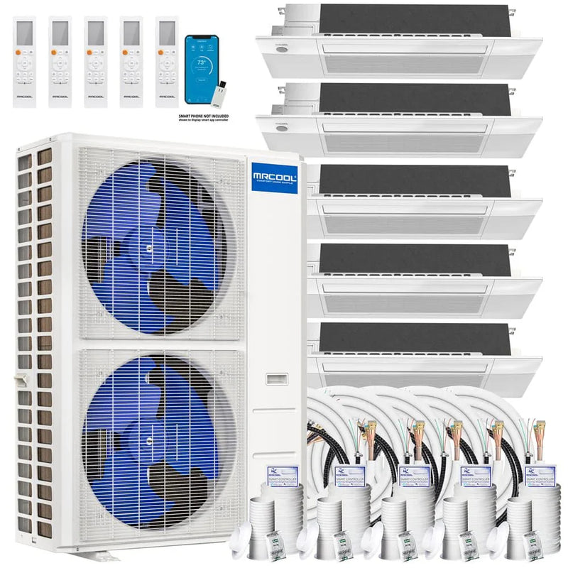 MRCOOL DIY 5th Gen Multi-Zone 5-Zone 48,000 BTU 22 SEER2 (6K + 6K + 6K + 9K + 12K) Ductless Mini-Split Air Conditioner and Heat Pump with Ceiling Cassettes