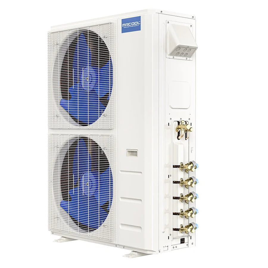MRCOOL DIY Multi Zone 5th Gen 55K BTU Three Zone Ductless Mini Split with Ceiling Cassettes 9K + 12K + 12K Condenser Side Angle