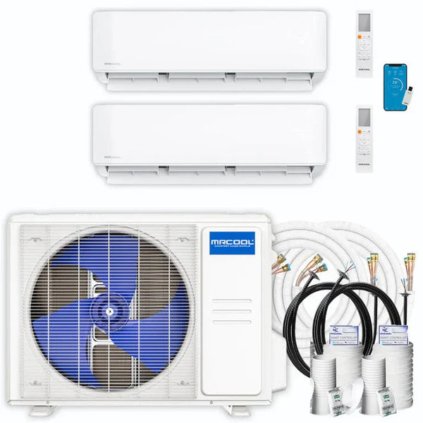 MRCOOL DIY 4th Gen 2 Zone 18,000 BTU 21 SEER2 9K + 9K Wall Mounted Ductless Mini Split AC and Heat Pump with 25ft Linesets