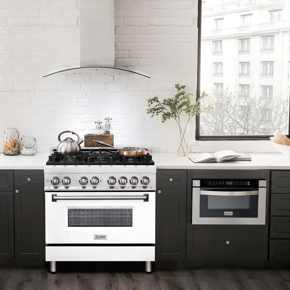 ZLINE Legacy 36-inch range in stainless steel with white matte door RA-WM-36, view 2