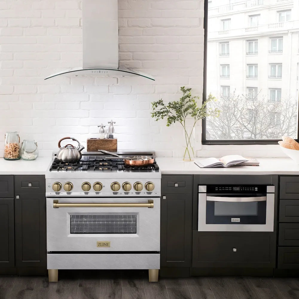 ZLINE Autograph Edition Legacy 36-inch range in satin stainless steel and champagne bronze accents RASZ-SN-36-CB, view 2
