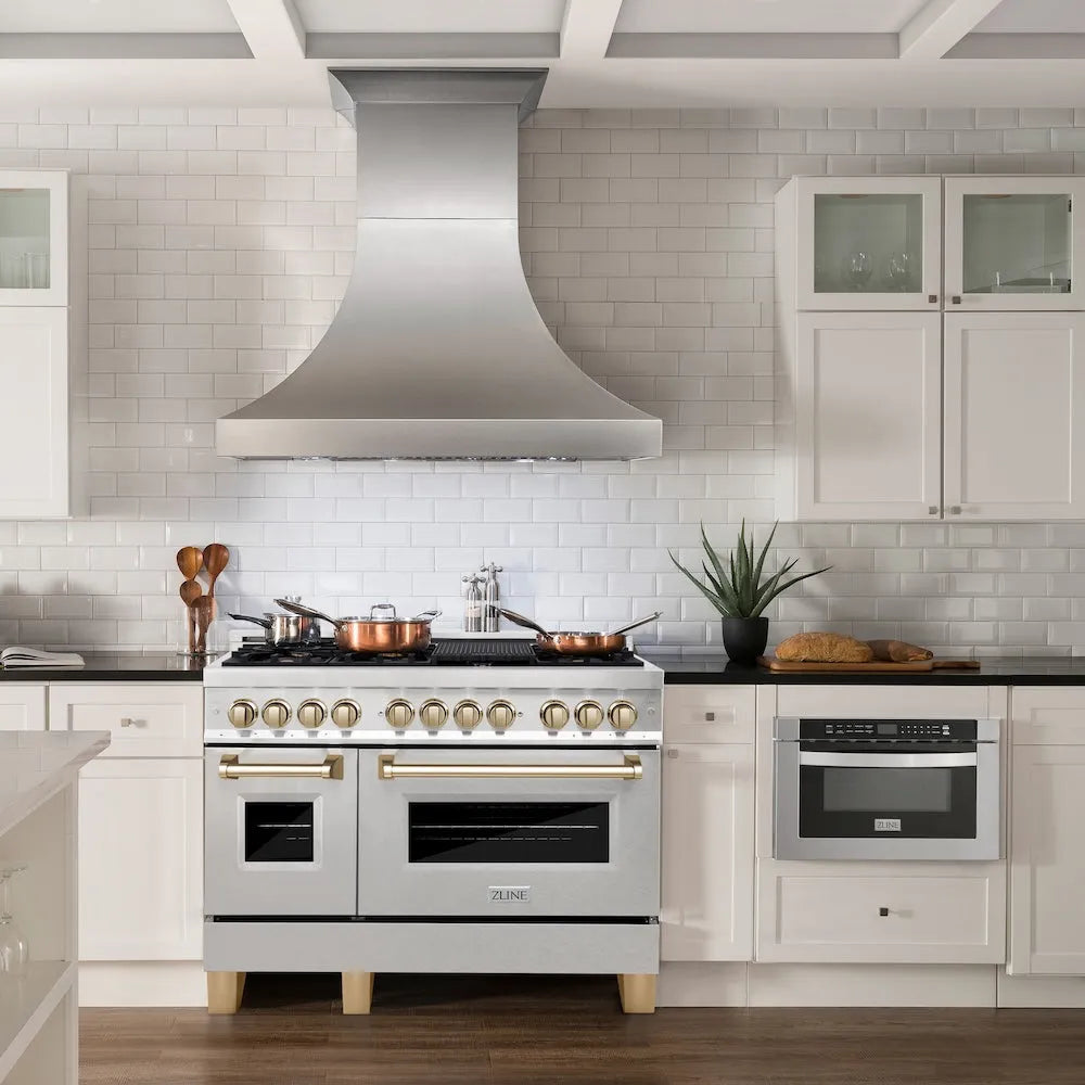 ZLINE Autograph Edition Legacy 48-inch range in satin stainless steel and polished gold accents RASZ-SN-48-G, view 2