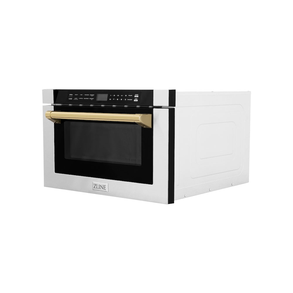 ZLINE Autograph Edition 24-inch microwave in stainless steel and polished gold accents MWDZ-1-H-G, view 4