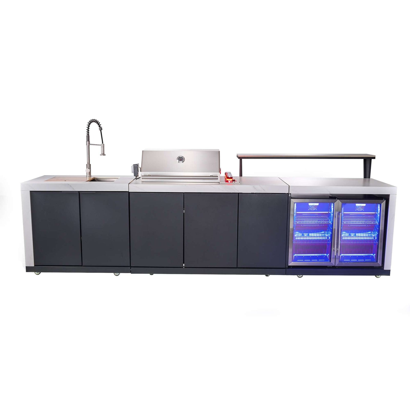 Forno Rimini Outdoor Kitchen: 30" BBQ 62,600 BTU, 4.8 cu.ft. Refrigerators, White Countertops - FODKT2575WHT