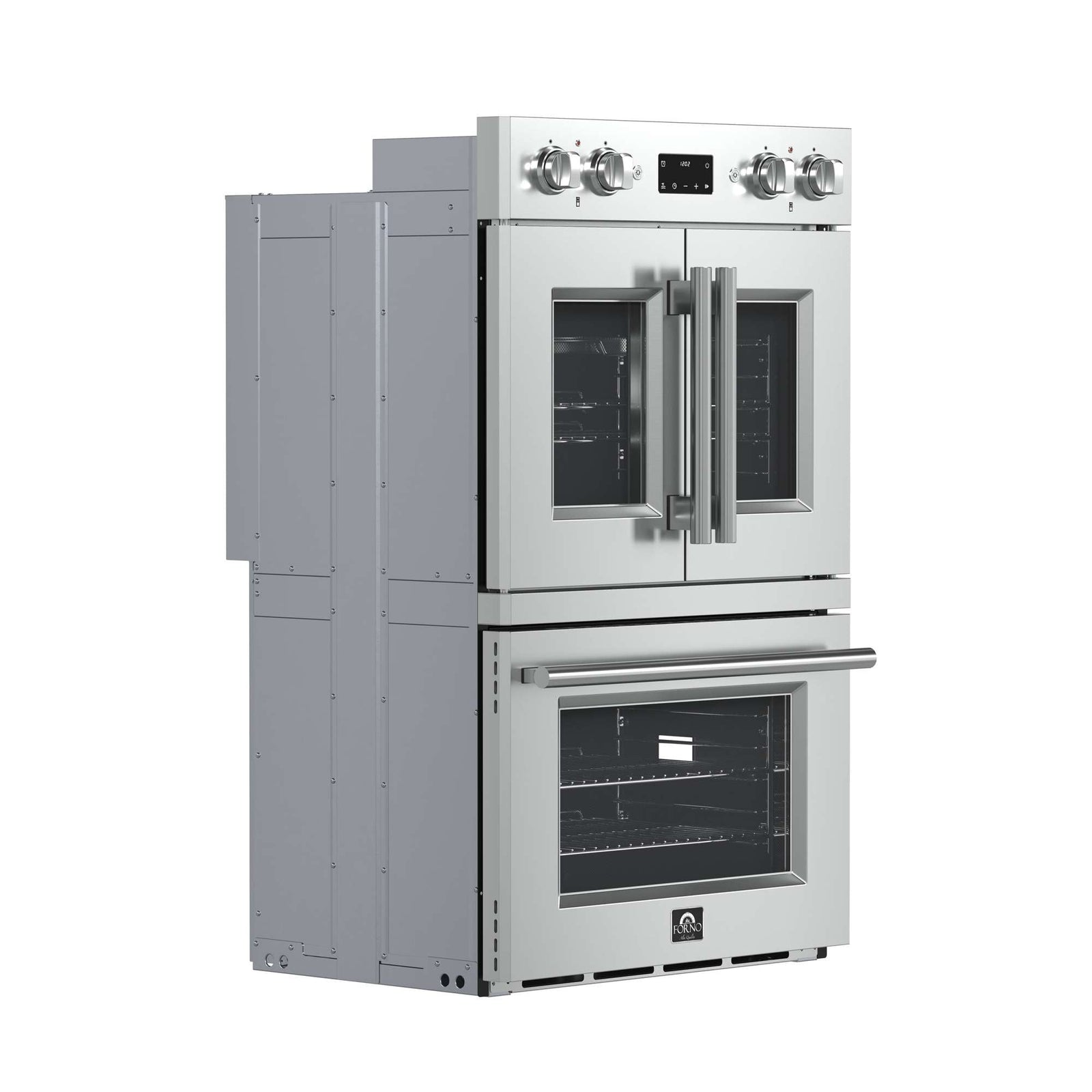 Forno Asti 30-Inch Double Electric Wall Oven with Upper French Doors in Stainless Steel, 7.36 cu. ft. Dual True Convection, 7,200W, Air Fry, Sous Vide, Self-Clean - FBOEL1340-30