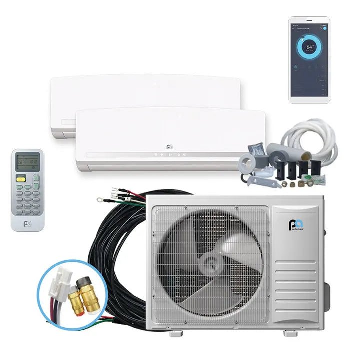 Perfect Aire DIY 18,000 BTU 22 SEER Dual Zone Heat Pump Mini Split System 9K + 9K