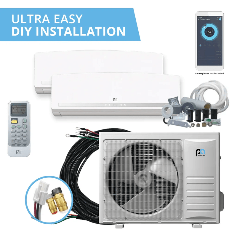 Perfect Aire DIY 18,000 BTU 22 SEER Dual Zone Heat Pump System 9K + 9K