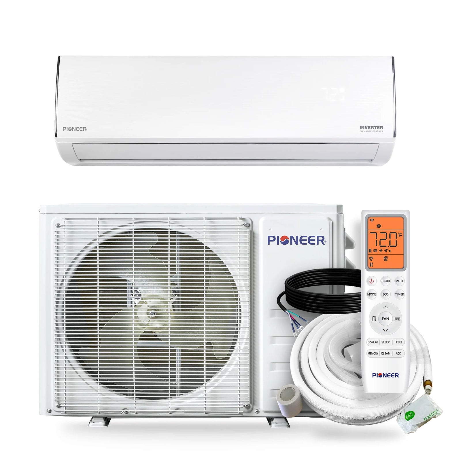 Pioneer® Diamante Essenza™ 17,000 BTU 17 SEER2 230V High-Wall Ductless Mini-Split Air Conditioner Inverter Heat Pump with 16 Ft. Kit