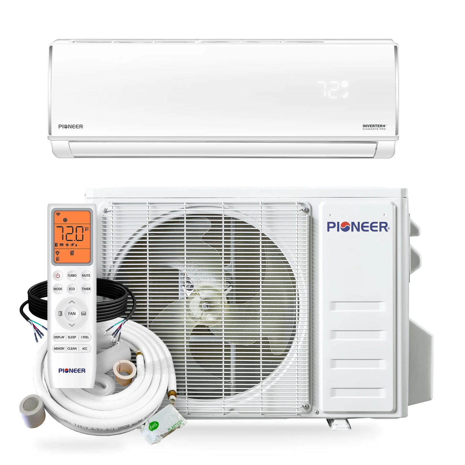 Pioneer® Diamante Pro™ 9,000 BTU 19 SEER2 High-Wall Ductless Mini-Split Air Conditioner Inverter Heat Pump with 16 Ft. Kit - 115V