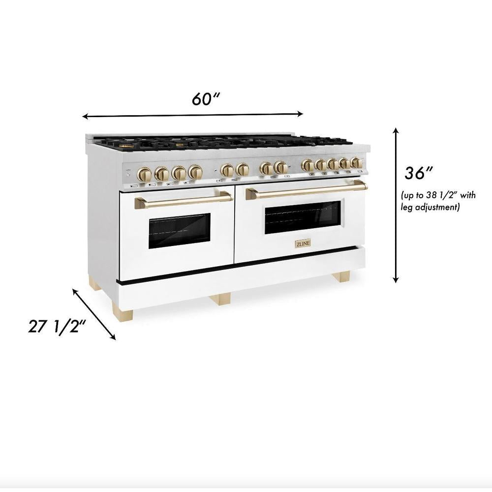 ZLINE Autograph Edition Legacy 60-inch range in stainless steel with white matte door and polished gold accents RAZ-WM-60-G, view 7