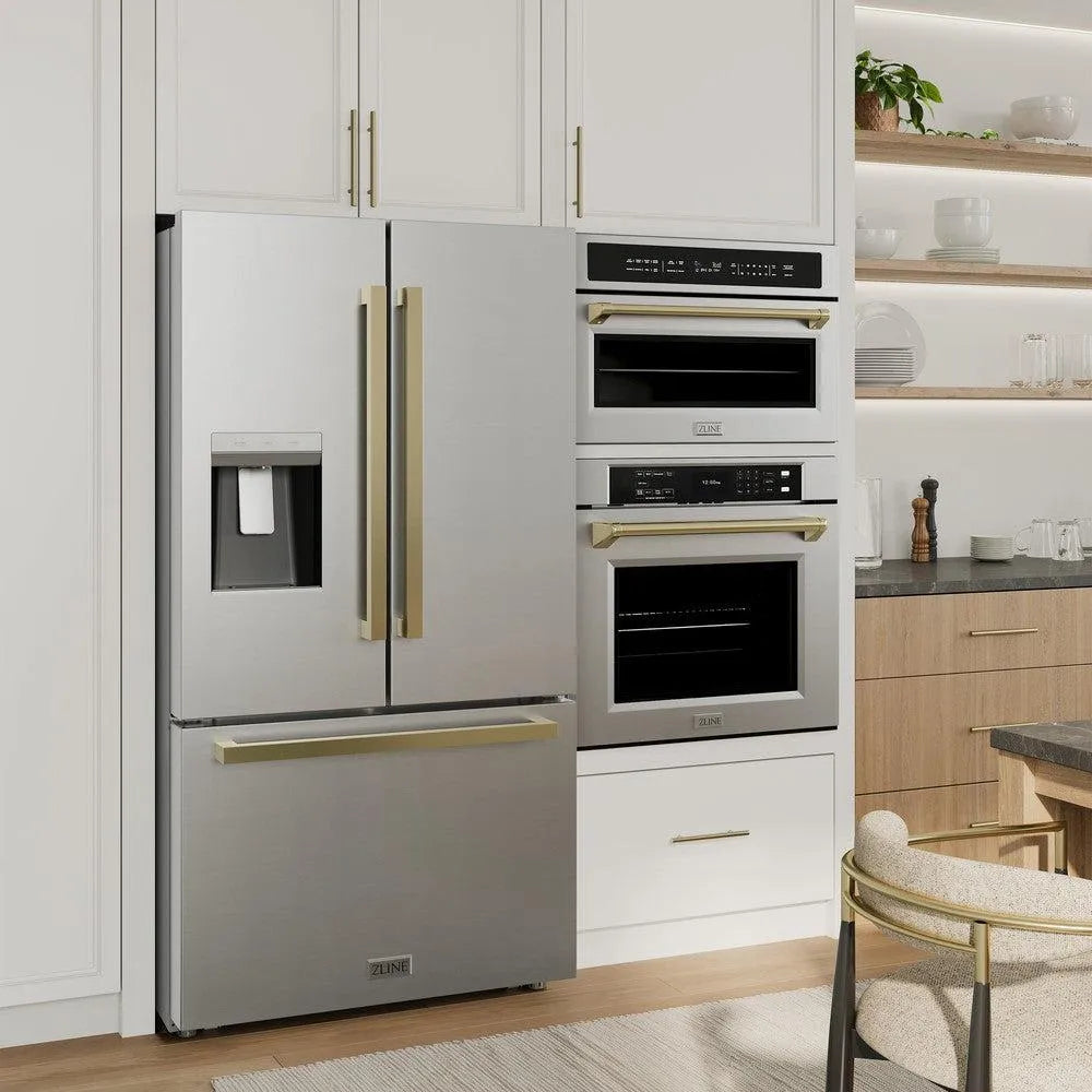 ZLINE Autograph Edition 36-inch refrigerator in fingerprint-resistant stainless steel with bright white interior and champagne bronze accents RSMZ-W-36-FCB, view 2