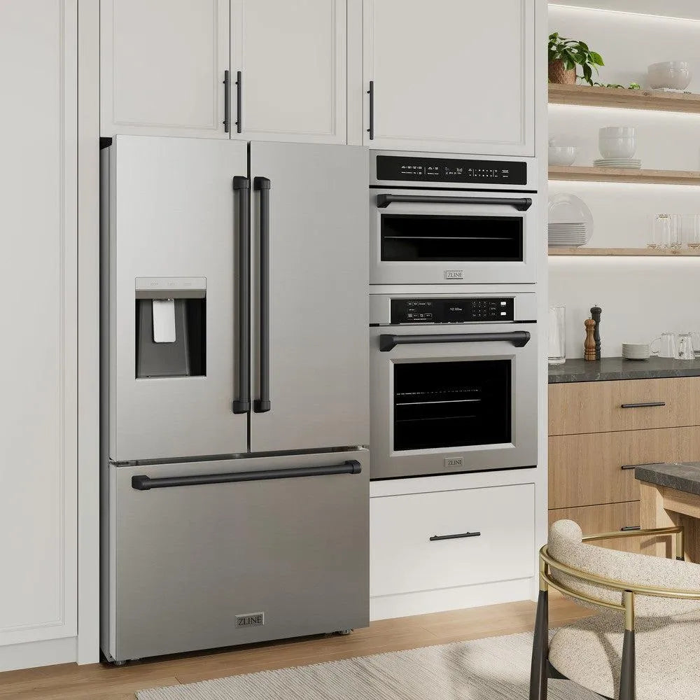 ZLINE Autograph Edition 36-inch refrigerator in fingerprint-resistant stainless steel with bright white interior and matte black accents RSMZ-W-36-MB, view 2