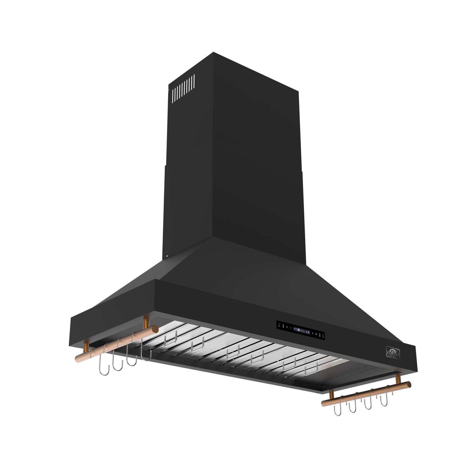 Forno Venezia 48 Inch Wall-Mounted Range Hood in Black with Antique Brass Accessories, Touch Controls and Baffle Filters - FRHWM5503-48BLK