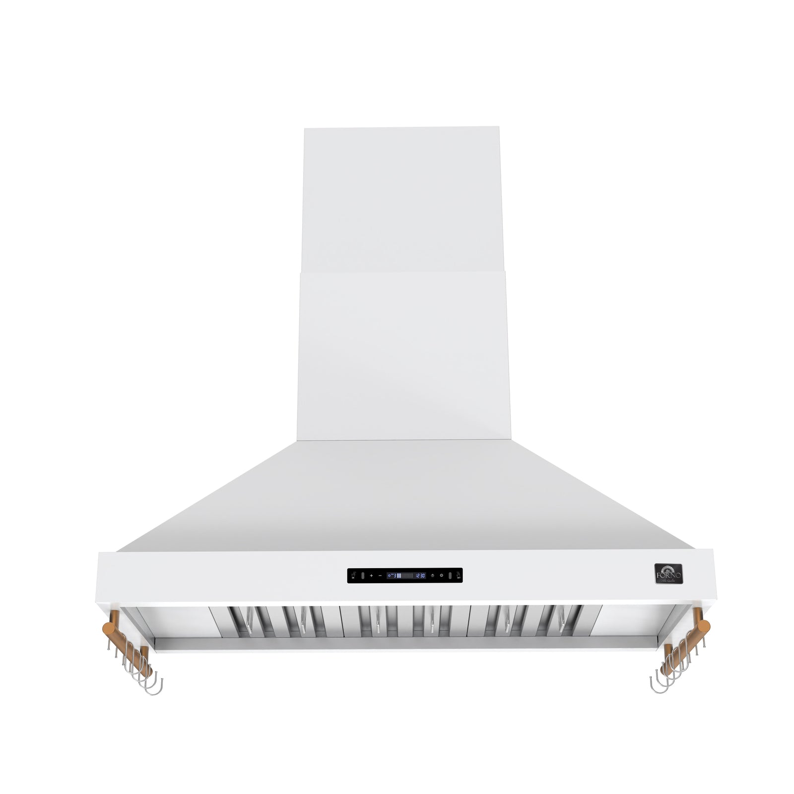 Forno Venezia 48 Inch Wall-Mounted Range Hood in White with Antique Brass Accessories, Touch Controls and Baffle Filters - FRHWM5503-48WHT