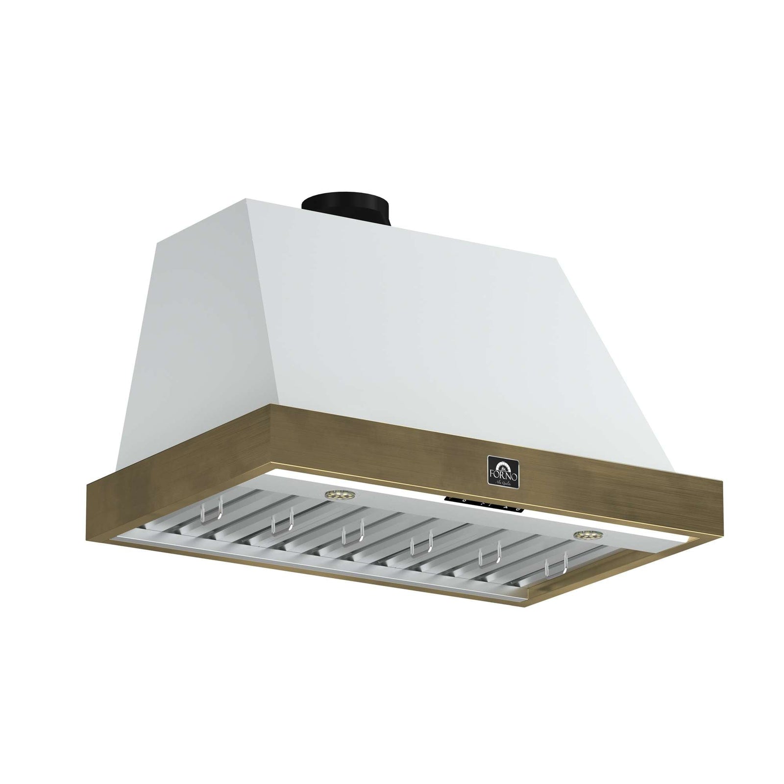 Forno Vittorio 36-Inch Wall Mount Range Hood, White with Antique Brass Trim, 424 CFM Airflow, Dishwasher-Safe Baffle Filters, Remote Control, 3-Speed Fan, Bright LED Lighting. - FRHWM5078-36WHT