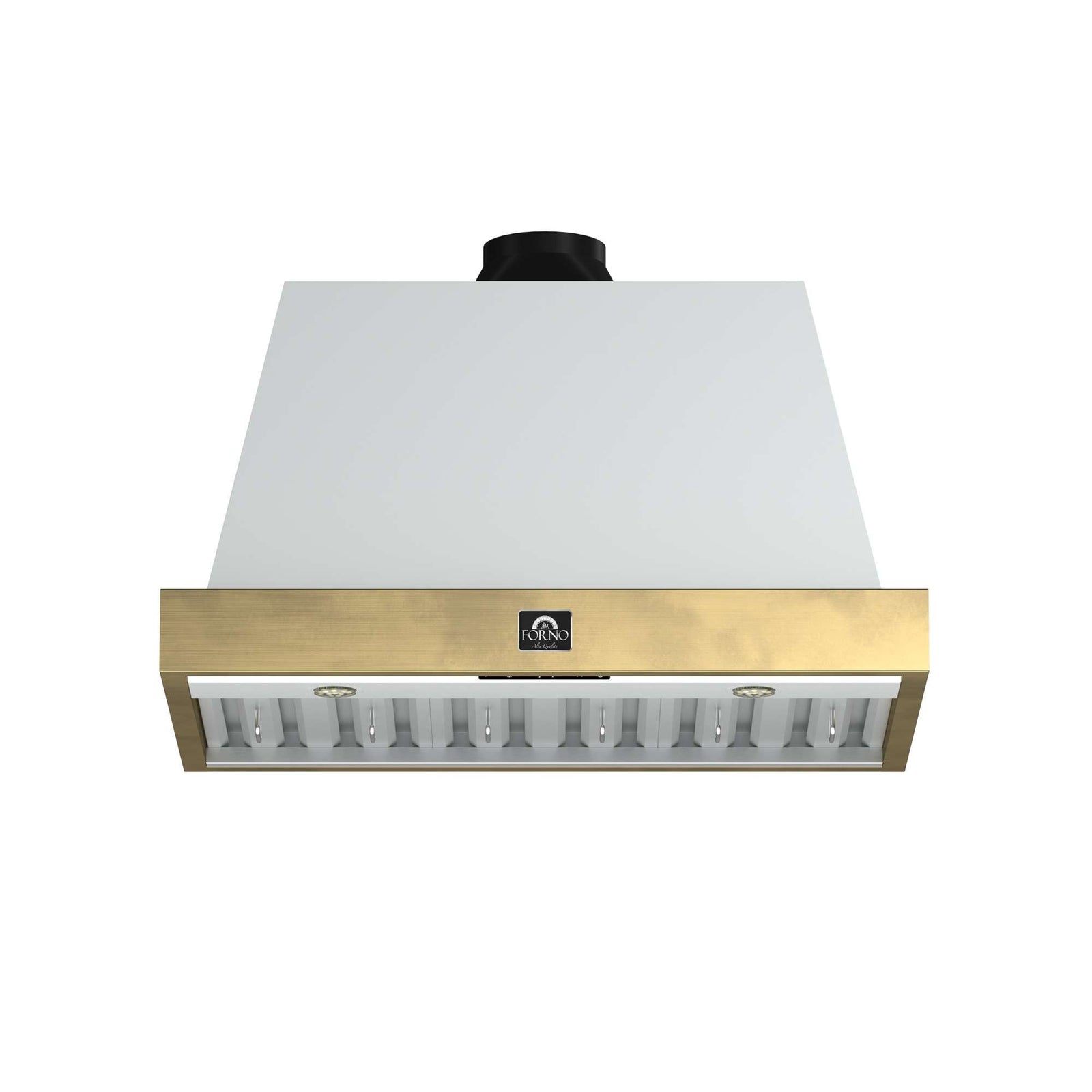 Forno Vittorio 36-Inch Wall Mount Range Hood, White with Antique Brass Trim, 424 CFM Airflow, Dishwasher-Safe Baffle Filters, Remote Control, 3-Speed Fan, Bright LED Lighting. - FRHWM5078-36WHT