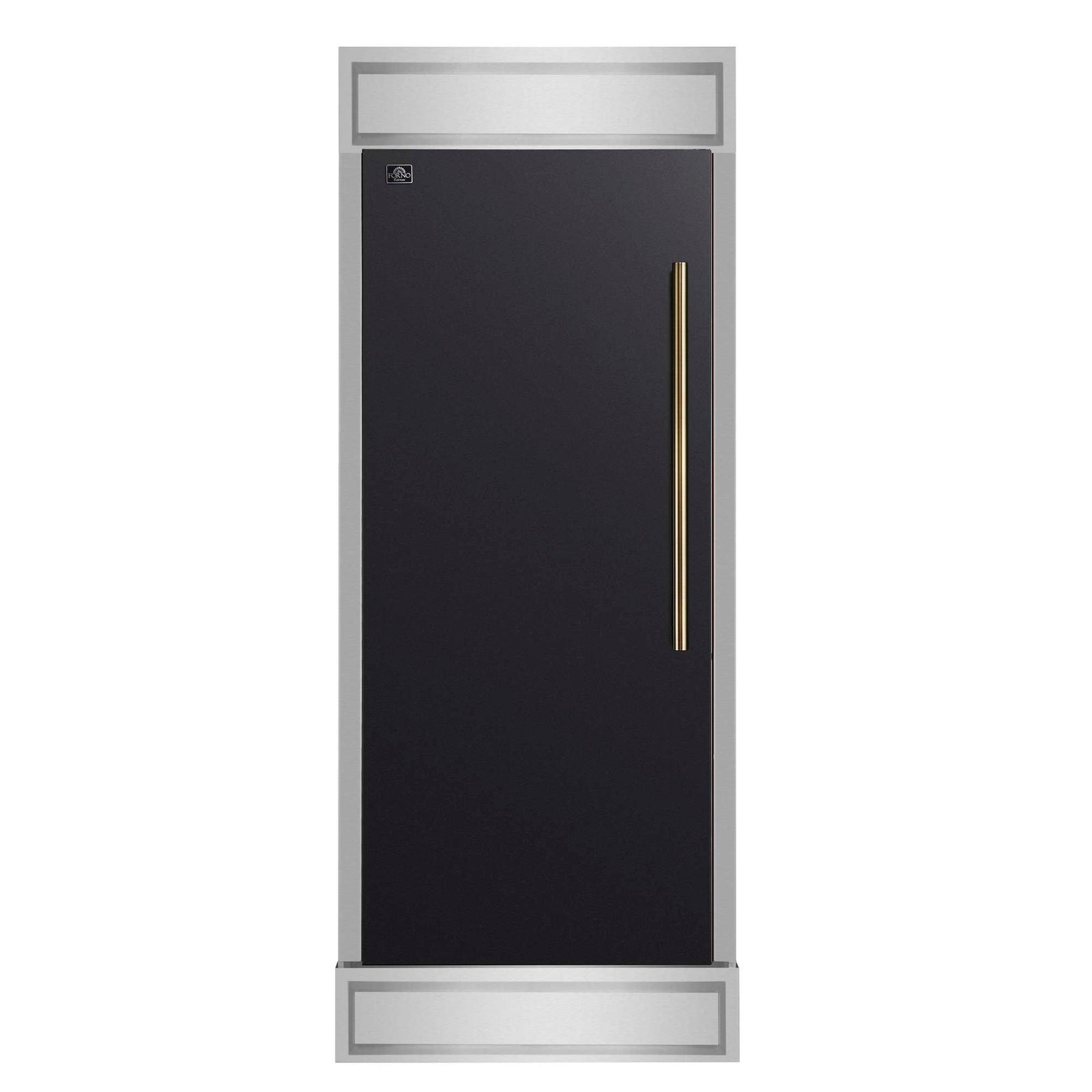 Forno Maderno 28-Inch Built-In Convertible Refrigerator in Black with Antique Brass, 13.6 cu.ft, Left Swing, Decorative Grill, ENERGY STAR Certified - FFFFD1722-32LMG-BLK