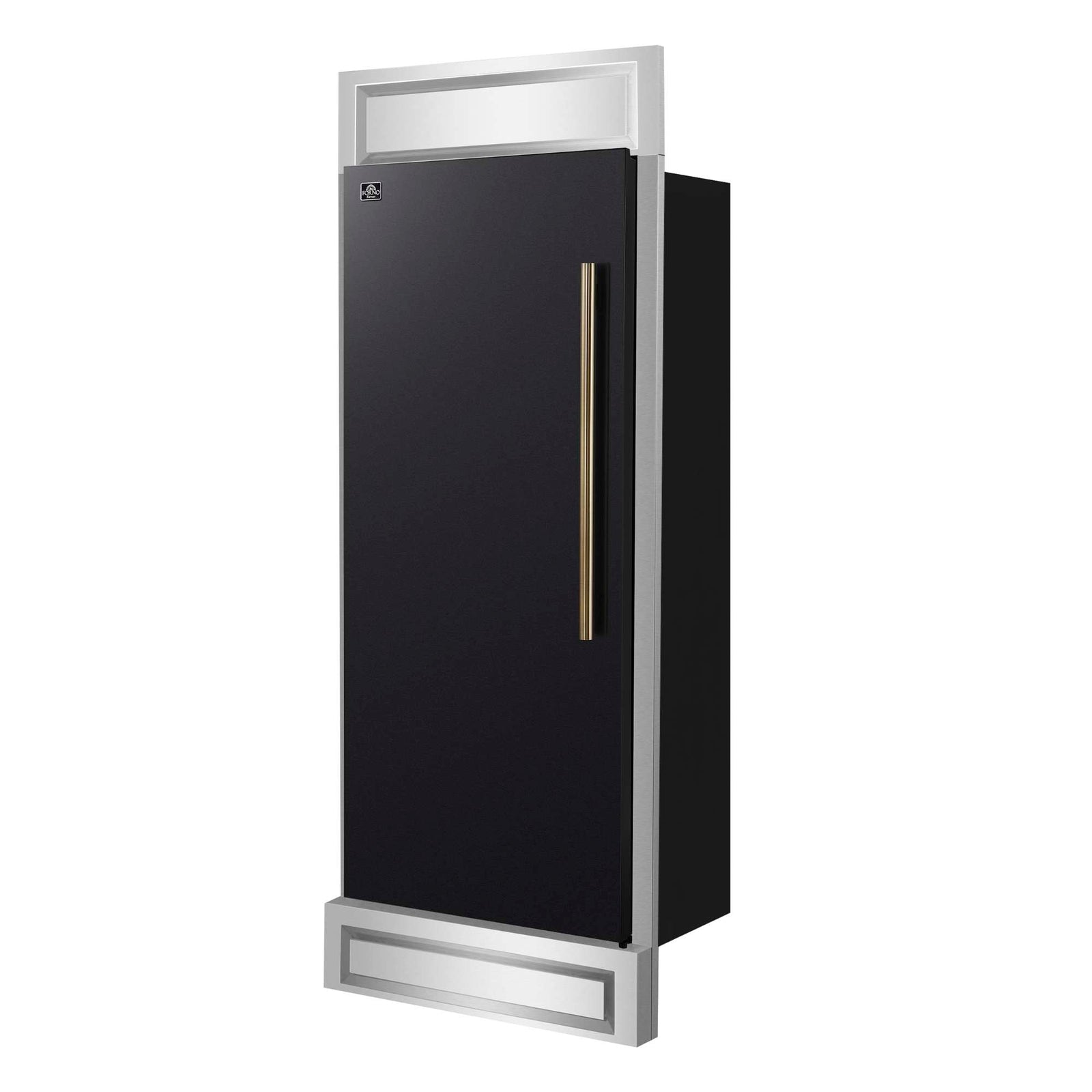 Forno Maderno 28-Inch Built-In Convertible Refrigerator in Black with Antique Brass, 13.6 cu.ft, Left Swing, Decorative Grill, ENERGY STAR Certified - FFFFD1722-32LMG-BLK